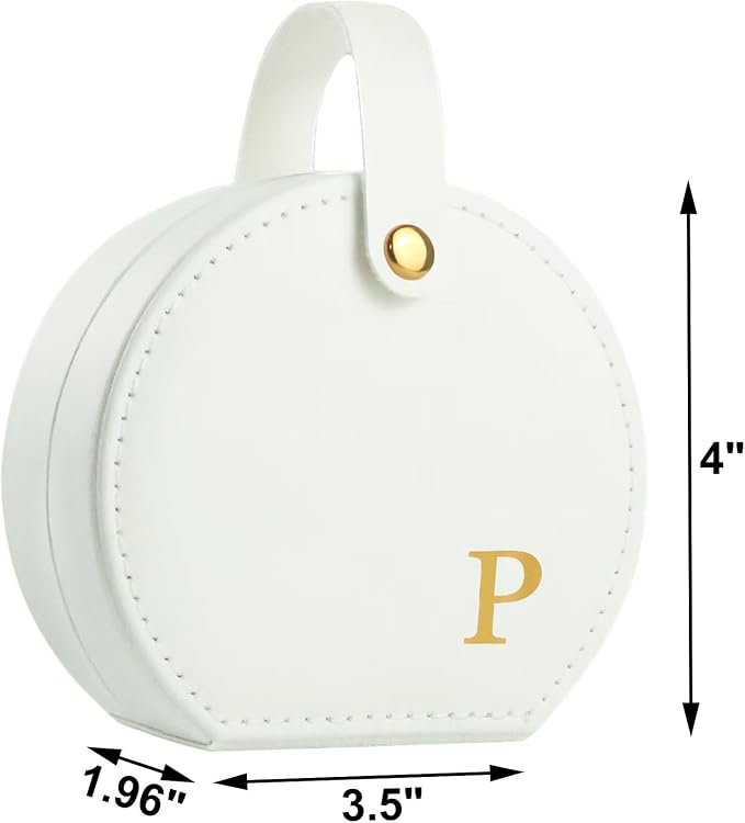 Travel Jewelry Case, Elegant Half-Moon Design with Golden Accents, Detachable Handle, White Personalized Accessory Organizer, Fashion-Forward Gift for Women and Teens(P) - Image 3