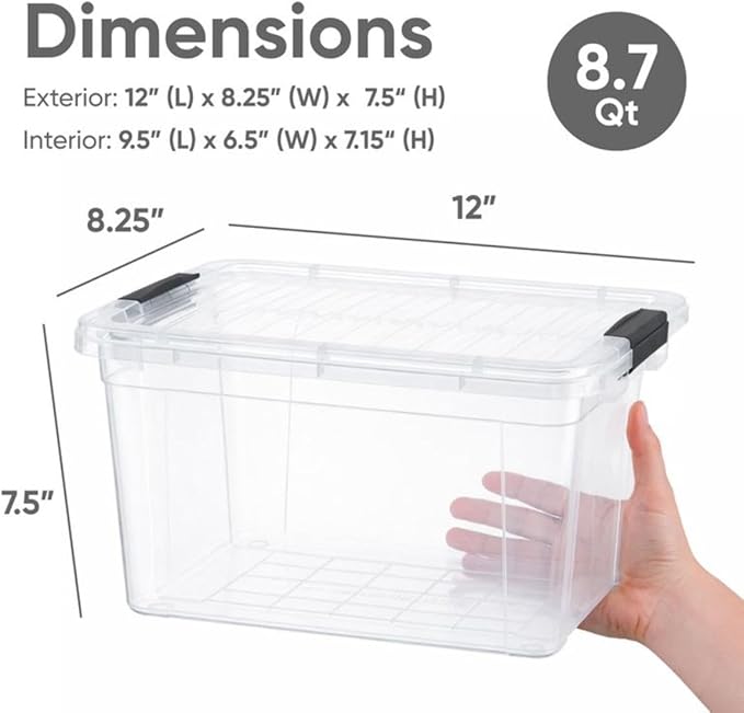 Superio Clear Storage Boxes with Lids, 8.75 Quart Plastic Container Bins for Organizing, Stackable Crates, BPA Free, Non Toxic, Odor Free, Organizers for Home, Office and Dorm, 4 Pack