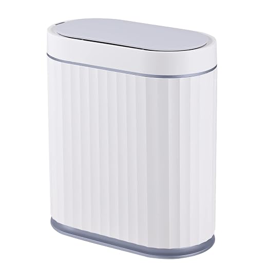 ELPHECO Bathroom Trash can Motion Sensor, AutomaticGarbage can, Slim Plastic Smart Trash Bin with Lid, Commercial Intelligent Wastebaskets for Bedroom, Bathroom, Office, White Grey by ELPHECOUSA