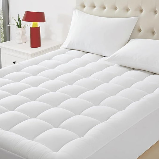 Quilted Mattress Pad Pillow Top Mattress Cover Protector Cooling Soft for Breathable Padded Deep Pocket 8-21 Fitted Supportive(White,Twin Size)