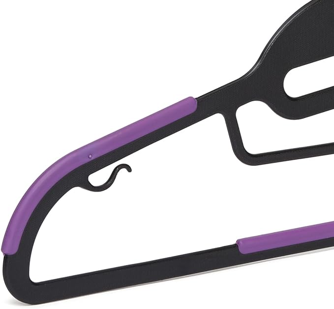 Amazon Basics Space Saving Non-Slip Rubber Coated Plastic Hangers with 360 Degree Swivel Hook, Black/Purple, Pack of 50 - Image 4