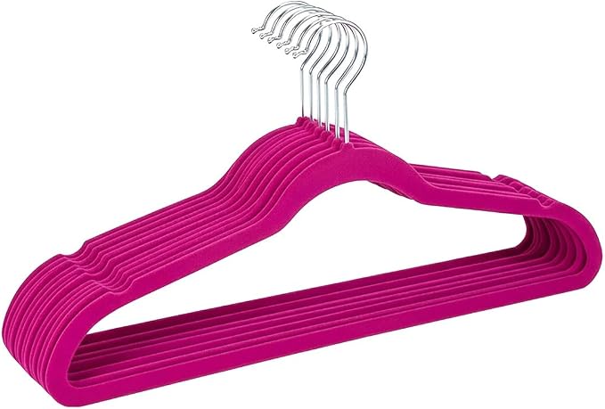 Simplify 10 Super Slim Velvet Huggable Hangers in Fuchsia by Simplify