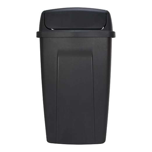 13-Gallon Black Plastic Kitchen Trash Can with Swing Top Lid - Image 6