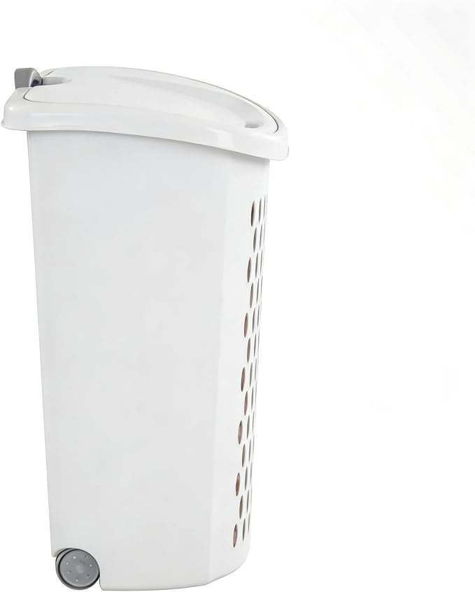 White Laundry Basket, Laundry Hamper with Lid & Wheels, Hamper with Retractable Handle, Ventilated Hamper Basket for Bedroom, Bathroom, and Laundry Room, School Dormitory - Image 2