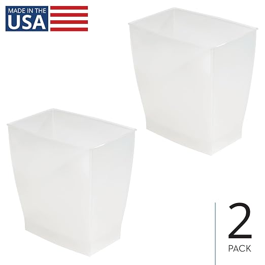 iDesign Small Plastic Bathroom Trash Can, Slim Rectangle Garbage Bin for Bedroom, Office, Dorm, 2-Pack, Frost - Image 2