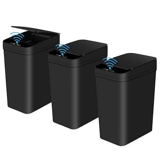 Anborry Bathroom Automatic Trash Can 3 Pack 2.2 Gallon Motion Sensor Touchless Small Slim Garbage Can with Lid Smart Electric Narrow Garbage Bin for Bedroom Living Room Office Kitchen (Black) by Anborry
