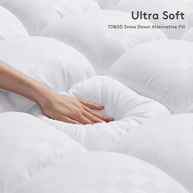 Mattress Topper Twin,Extra Thick Mattress Pad Cover for Back Pain,Cooling Mattress Protector with 8-21 Inch Deep Pocket,Overfilled Down Alternative Filling,White
