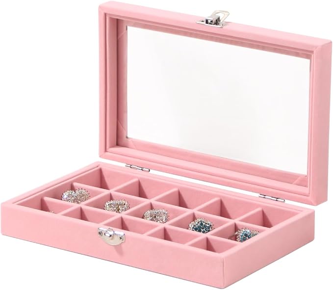 Travel Jewelry Box,Small Jewelry Case,Rings Earrings Cufflinks Organizer for Girls (Pink, 15 Grids) by Pengup