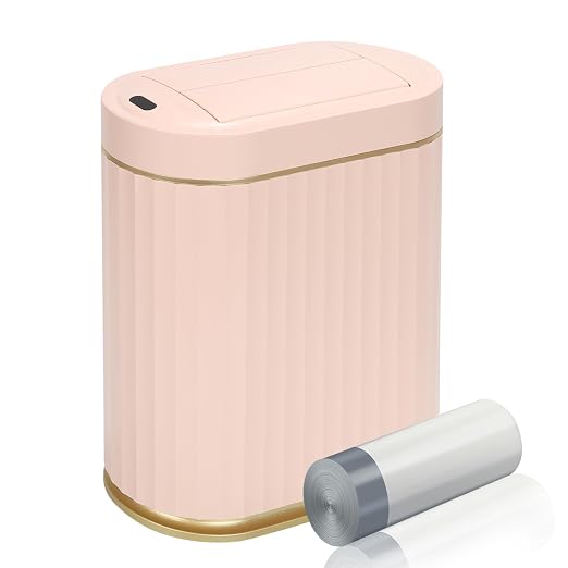 ELPHECO Bathroom Trash Can with Lid Butterfly, Motion Sensor Trash Can Bathroom Decor Automatic Garbage Can Wastebasket Bathroom Accessories, Kitchen, Living Room, Office, Pink Gold by ELPHECOUSA