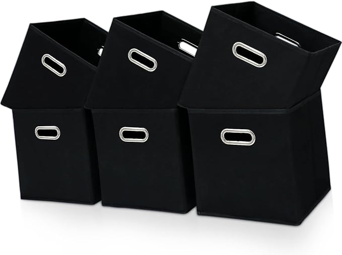 Black Fabric Cubby Storage Bins,13x13x13 Inches ,Cube Organizer Bin Foldable Storage Boxes with Dual Handles Fabric Organizer Box and collapsible Storage basket,Set of 6,Black by Yunkeeper