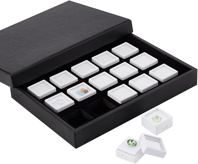 PH PandaHall 15 Gems Storage Container Gemstone Jewelry Box Diamond Stone Display Box Small Square Plastic Box Jewelry Organizer with Sponge for Gems Coins 1.16inch by PHPandaHall