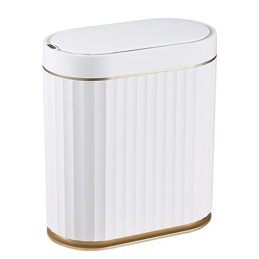 ELPHECO Bathroom Trash Can with Lid 2 Gallon Sensor Garbage Can, Automatic Trash Bin, Motion Sensor Trash Can, IPX5 Waterproof Plastic Wastebasket for Bathroom, Bedroom, Kitchen, Office, White Gold by ELPHECOUSA