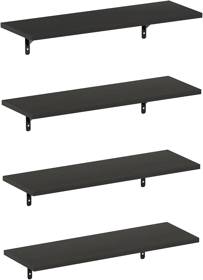 Furinno Rossi Floating Shelves for Wall Set of 4, 23-Inch Wall Shelf, Floating Shelf, Wall Mounted Shelves, for Bathroom, Bedroom, Living Room, Espresso by Furinno-FitsYourSpaceFitsYourBudget