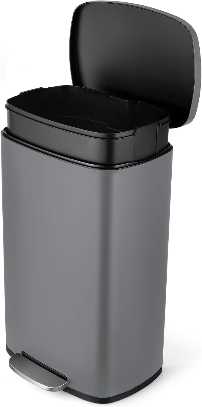 8 Gal Kitchen Trash Can, 30L Recycling or Garbage Bin, Brushed Stainless Steel Waste Basket, Soft&Quiet Close Dustbin, with Step-On Pedal, Removable Inner Bucket, for Home, Office, Living Room by ComfyCorner