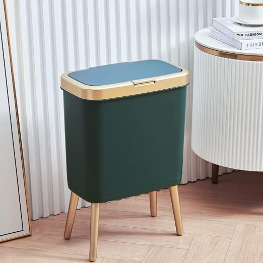 Procade Trash Can with Lid,Small Bathroom Garbage Can with Lid, Plastic Trash Can with Push Button,Narrow Waste Basket for Bedroom,Living Room, Toilet,Office,Kitchen,4 Gal-Gold Edge - Image 6