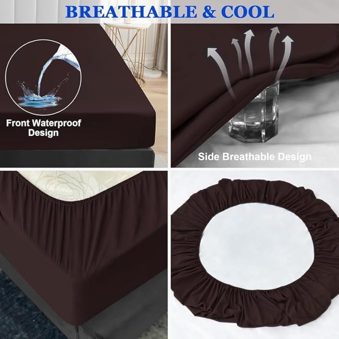 1 Piece Waterproof Mattress Protector Family King Size Fits Up to 15" Inch Deep Pocket Pad Cover Fitted Style Super Soft Terry Fabric Vinyl-Free Chocolate Solid