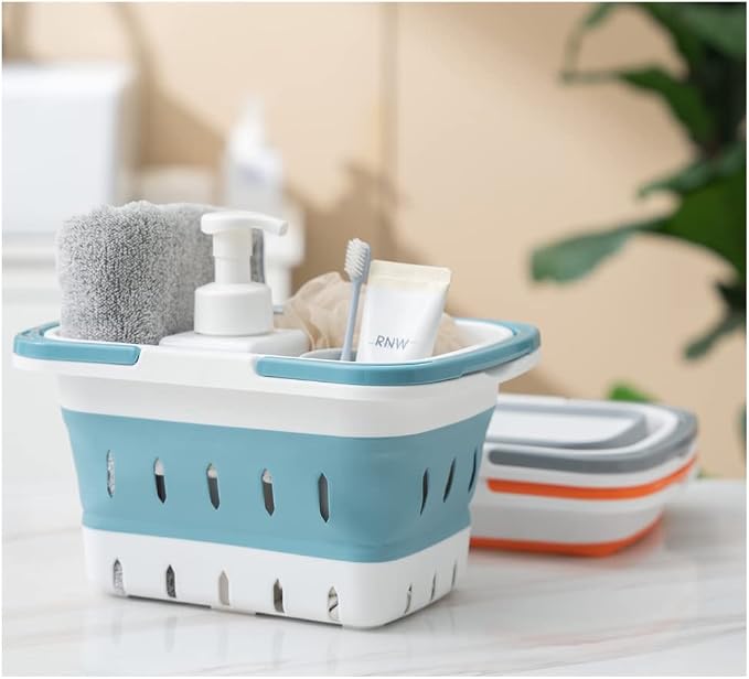 2 Pack Portable Shower Caddy Tote, Plastic Storage Collapsible Basket with Handles, Box Organizer Bin for Bathroom, Kitchen, College Dorm,Gym (Blue 2 pack) (Blue 2 pack) - Image 6