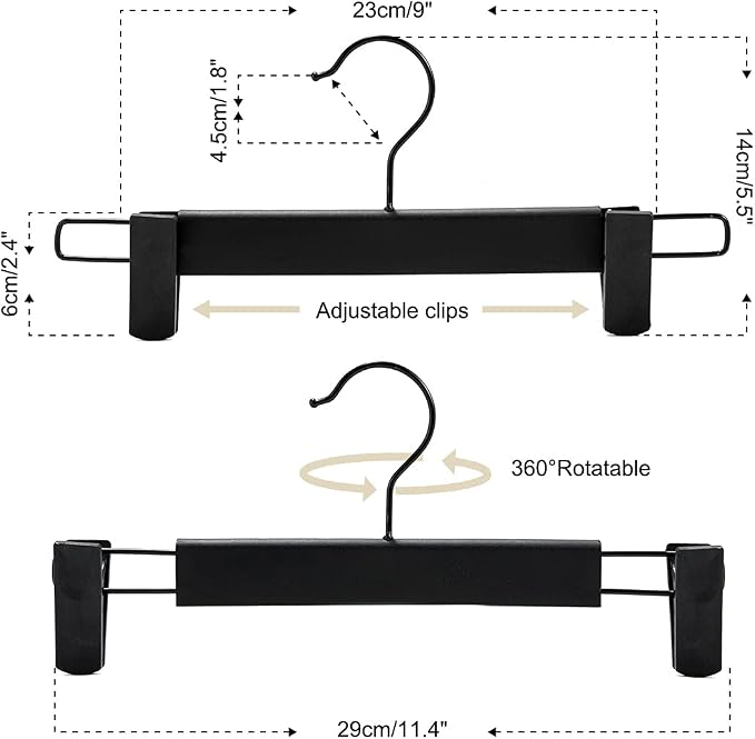 GUANJUNE Clothes Pants Hangers, Space-Saving Skirt Holders with 360 ° Swivel Hooks, Adjustable Clips, Trouser Hangers, Clothes Coat Garment Jeans Hangers (30 Pack, Black) - Image 3