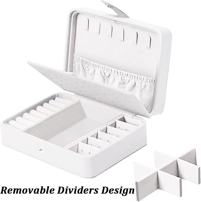 QBestry All-in-One Travel Jewelry Organizer for Women White | Small Jewelry Box with 68 Earring Holes | Compact Portable Jewelry Case for Earrings, Rings, Necklaces | Perfect Gifts for Mom Wife Girls - Image 8