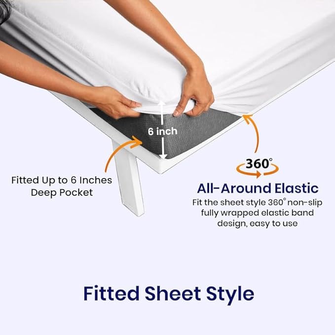 XL V Berth Mattress Protector Pad Cover White Color Fits Upto 6 Inch Deep Pocket in XL V Berth Fitted Style Waterproof Terry Cotton Material Vinyl-Free Easily Washable