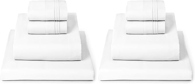 Mellanni Full Sheets Set - 4 PC Iconic Collection Bedding - Hotel Luxury, Extra Soft, Cooling Bed Sheets - Wrinkle, Fade, Stain Resistant (Full, White) (Pack of 2)