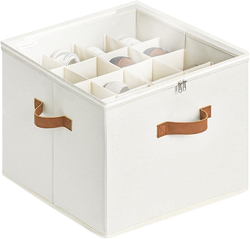 StorageWorks Shoe Organizer for Closet, Shoe Storage Cubby Containers with Adjustable Dividers and Clear Cover, Fits up to 16 Pairs, Foldable Shoe Storage Box for Closet, Entryway, Beige by StorageWorks