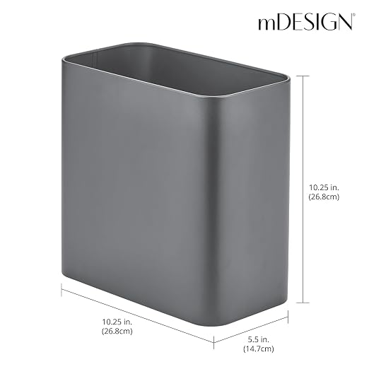 mDesign Small Metal 2.4 Gallon/9 Liter Trash Can Wastebasket Garbage Bin for Bathroom, Slim Rubbish Waste Bin Trashcans - Mirri Collection - Graphite Gray - Image 3