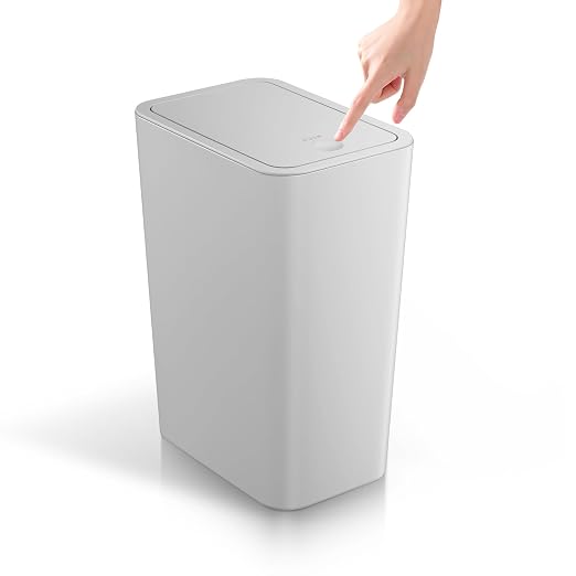 TIPGO Bathroom Trash Can with Lid, 4 Gallon / 15 Liter Small Garbage Can, Press Top Bin, Plastic Wastebasket with Pop-Up Lid for Bedroom, Living Room, Office (Grey) by TIPGO