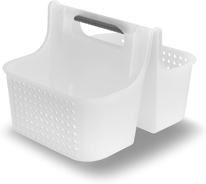 madesmart Large Portable Shower Caddy, Hold Soap, Shampoo, Hair Supplies and Beauty Products, Cleaning Supplies Organizer for Home, Dorm, Plastic Shower Tote, Soft Handle, Frost - Image 3