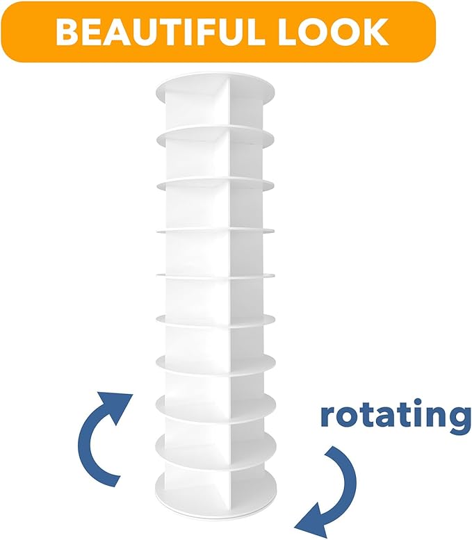 SpaceAid 9 Tier Rotating Shoe Rack Tower, Spinning Shoe Display Lazy Susan, Revolving 360 Shoe Rack Storage Round Carousel, Vertical Handbag Rotate Shoes Closet Organization (9-Tier White) - Image 7