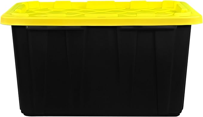 BLACK & YELLOW 27-Gallon Storage Bin with Snap-on Lid, Heavy Duty Plastic Storage Bins with Lid, Stackable, 2 Pack - Image 2