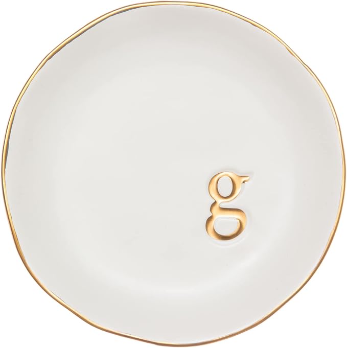 COLLECTIVE HOME - Ceramic Jewelry Tray, Decorative Trinket Dish for Rings Earrings Necklaces Bracelet Watch Keys, Birthday Mother's Day Christmas Gift for Women, 4.75", White Surface (G) by COLLECTIVEHOME