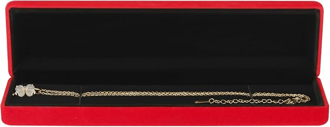 KUKUVR 2 Pieces Metal Velvet Necklace Bracelet Gift Box, Soft Lining Bracelet Pendant Long Chain Organizer Holder Display Case for Wedding Engagement Birthday Anniversary (Red) - Image 2