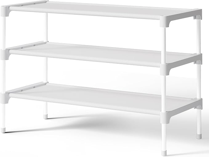 Kitsure Shoe Rack - Non-Woven Shoe Rack Shelf, Shoe Organizer for Closet, Entryway, Garage & Corridor, Stackable Shoe Shelves, 27.5" Wide - 3 Tier, White by Kitsure