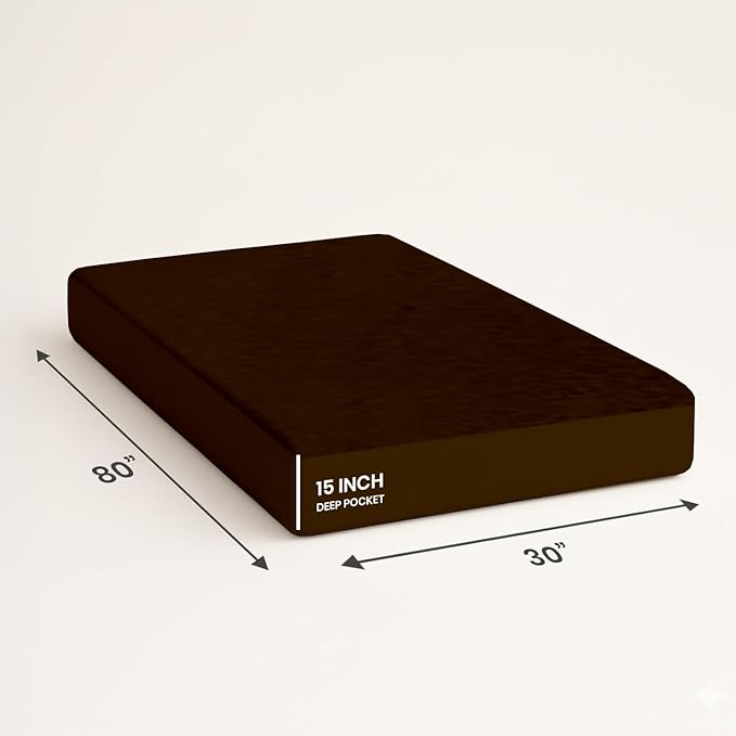 SGI bedding Waterproof RV Bunk Cot Bed Mattress Protector 30"x80" for Narrow Twin Camping Bed Mattress Pad Cover, Truck Sleeper & RV Beds - Soft, Noiseless, Breathable, 15" Deep Pocket - Chocolate