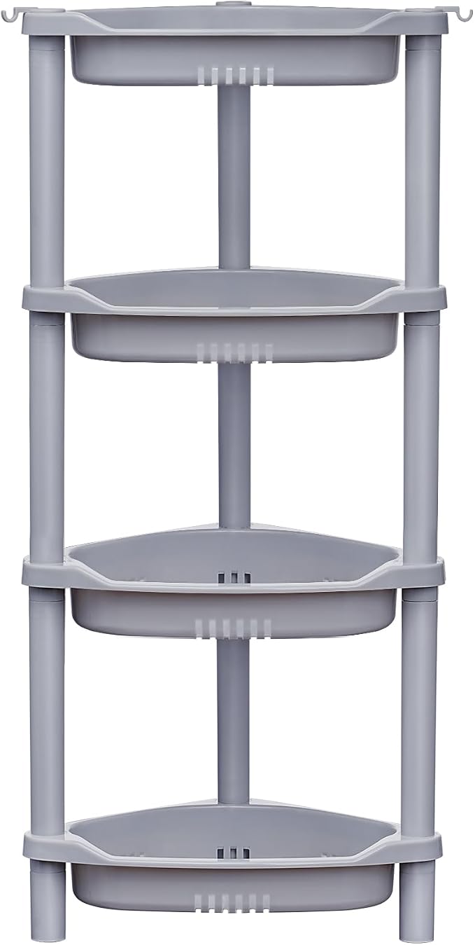 ELYKEN 4 Tier Shower Caddy Organizer Shelf Corner, 14.4 x 11.2 x 31.5 Inches, Rustproof, Plastic Shower Rack Stands for Inside Bathroom, Bathtub, Shower Pan, Grey by ELYKEN