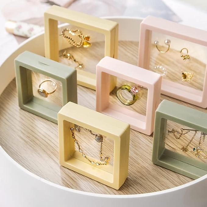 12PCS 3D Floating Frame Display Stand, Jewelry Box, Gift Box, Ornament Organizer, Small Travel Jewelry Box, PE Film Anti-Oxidation, Suspended Display Box Stackable (2.75 * 2.75，Type 2) - Image 2