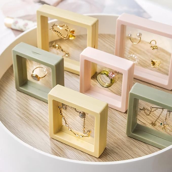 12PCS 3D Floating Frame Display Stand, Jewelry Box, Gift Box, Ornament Organizer, Small Travel Jewelry Box, PE Film Anti-Oxidation, Suspended Display Box Stackable (2.75*2.75，Type 5) - Image 2