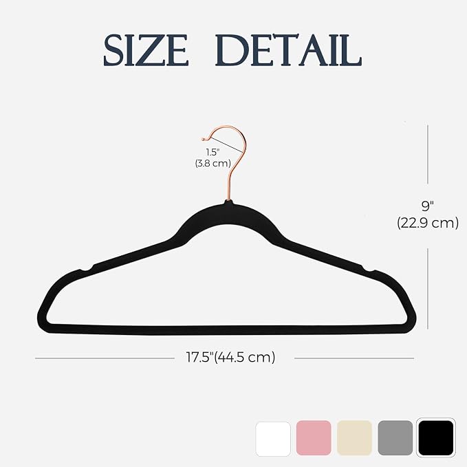 HOUSE DAY Velvet Hangers 30 Pack, Premium Non-Slip Felt Hangers, Sturdy Black Clothes Hanger Heavy Duty, Space Saving Durable Suit Coat Hanger, 360° Rotating Rose Gold Hook - Image 7