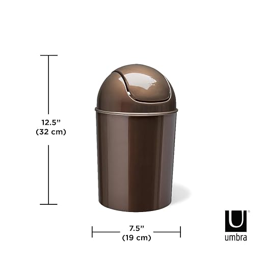 Umbra 1.25 Gallon Mini Waste Can with Removable Swing-Top Lid - Small Garbage Bin for Kitchen, Bathroom, Bedroom, Office - Compact Trash Can Fit Under Tables & Counters - Bronze - Image 7