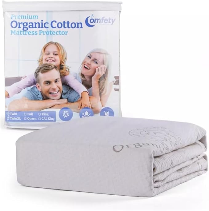 Organic Mattress Protector, 100% Waterproof & Hypoallergenic, Breathable Cotton Cover & Ultra Soft Mattress Pad Cover