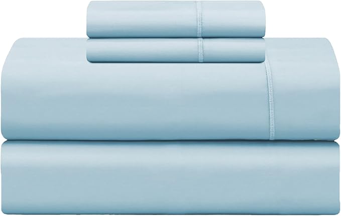 Feather & Stitch 500 TC King Size 4pc Damask Bed Sheet Set, 100% Soft Cotton Breathable Bedsheets, 18" Deep Pockets Sateen Weave Solid Bedding Mattress Resort Hotel Luxury Decor - (Feather Blue)