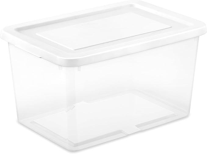Sterilite 12 Pack Storage Boxes, Clear Plastic Stackable Containers, Lightweight Home Organizers with Snap Lids, 20 Quart, White - Image 2