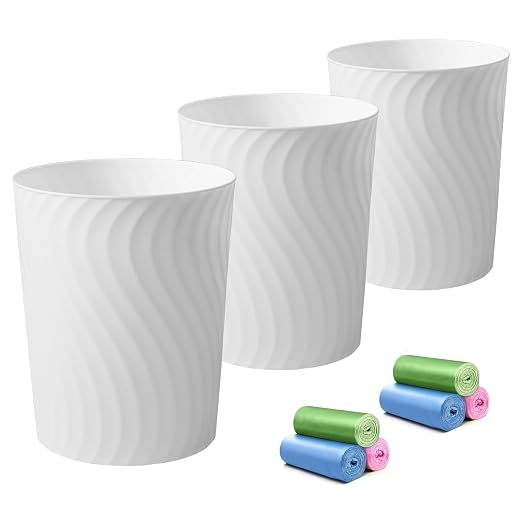 YGJT Small Trash Can, 3 Pack 1.8 Gallons Bathroom Trash Can, Slim Waste Basket, Round Garbage Can, Plastic Trash Bin for Kitchen, Dorm, Bedroom, Office, Living Room, Study, Compact Spaces(White) by YGJT