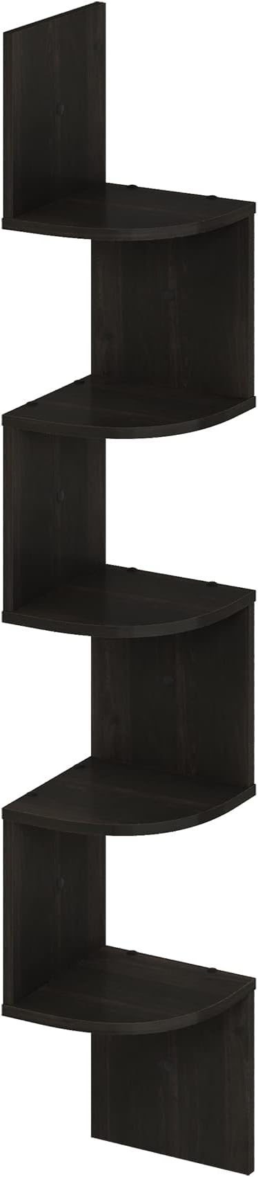 Furinno Rossi 5-Tier Floating Corner Shelf for Wall, Corner Zigzag Shelf Wall Mounted, Radial Wall Mount Shelves, for Home Office, Living Room, Bedroom, Bathroom, Espresso - Image 5