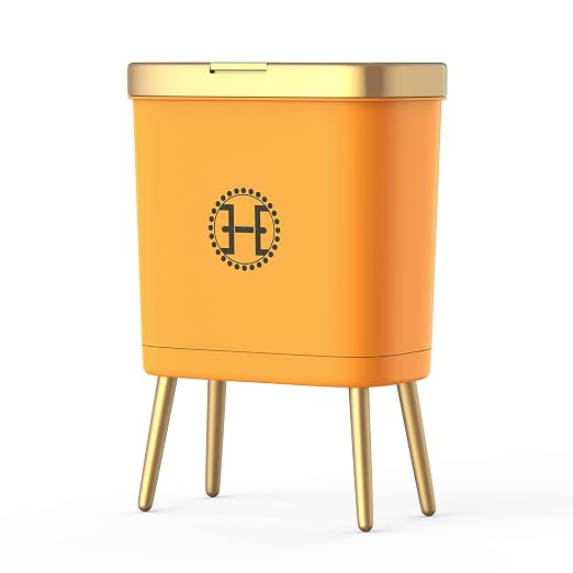 Procade Bedroom Trash Can with Lid,Slim Bathroom Trash Cans with Lids, Dog Proof Trash Bin with Press Top Lid,Modern Gold Trash Can Plastic Waste Basket for Living Room, Office,Kitchen, 4 Gal-Orange by MostPopularTrashCans