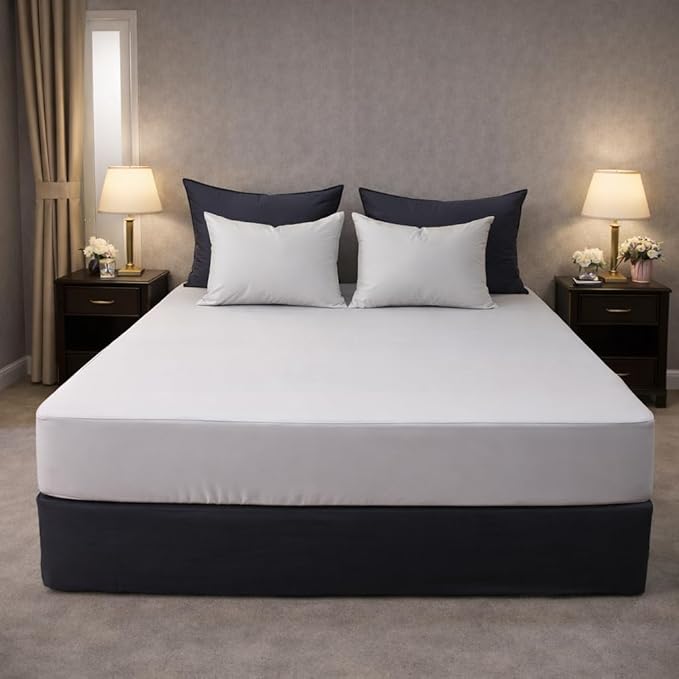 100% Cotton Single Layer Mattress Cover King Size, Elastic Mattress Cover, Stretches Up to 16 Inches Deep, Cozy, Absorbent, Easy to Replace, Machine Washable (6 Colors) (Ivory, King)