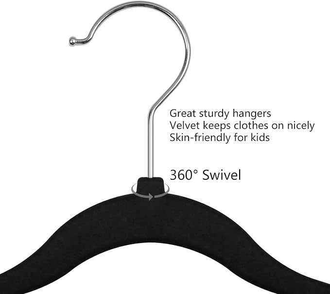 GoodtoU Kids Velvet Hangers Baby Hangers Black Infant Hanger for Closet Non Slip Children Hanger - Image 4