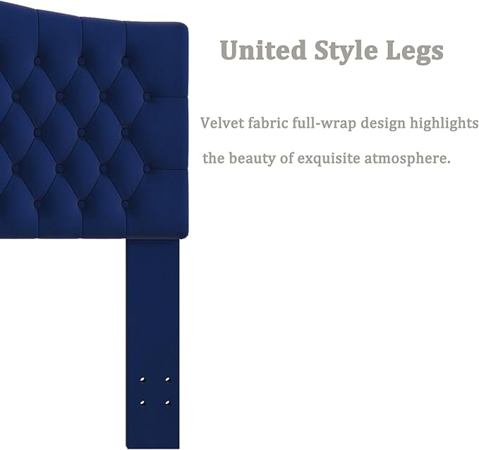 Befurtori King Headboard Only, Upholstered Headboard King Size for Adjustable Bed Velvet Tufted Wall Mounted Head Board with Solid Wood Legs, Navy Blue