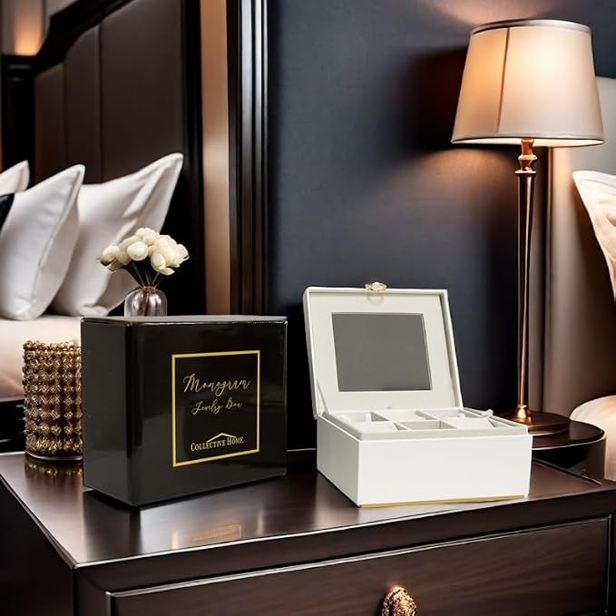 COLLECTIVE HOME - Monogram Jewelry Box with Mirror, Custom Gold Letter Engraving, Elegant Jewelry Organizer with Removable Tray, Gift for Mother’s Day, Girlfriend, Birthday (m) - Image 4